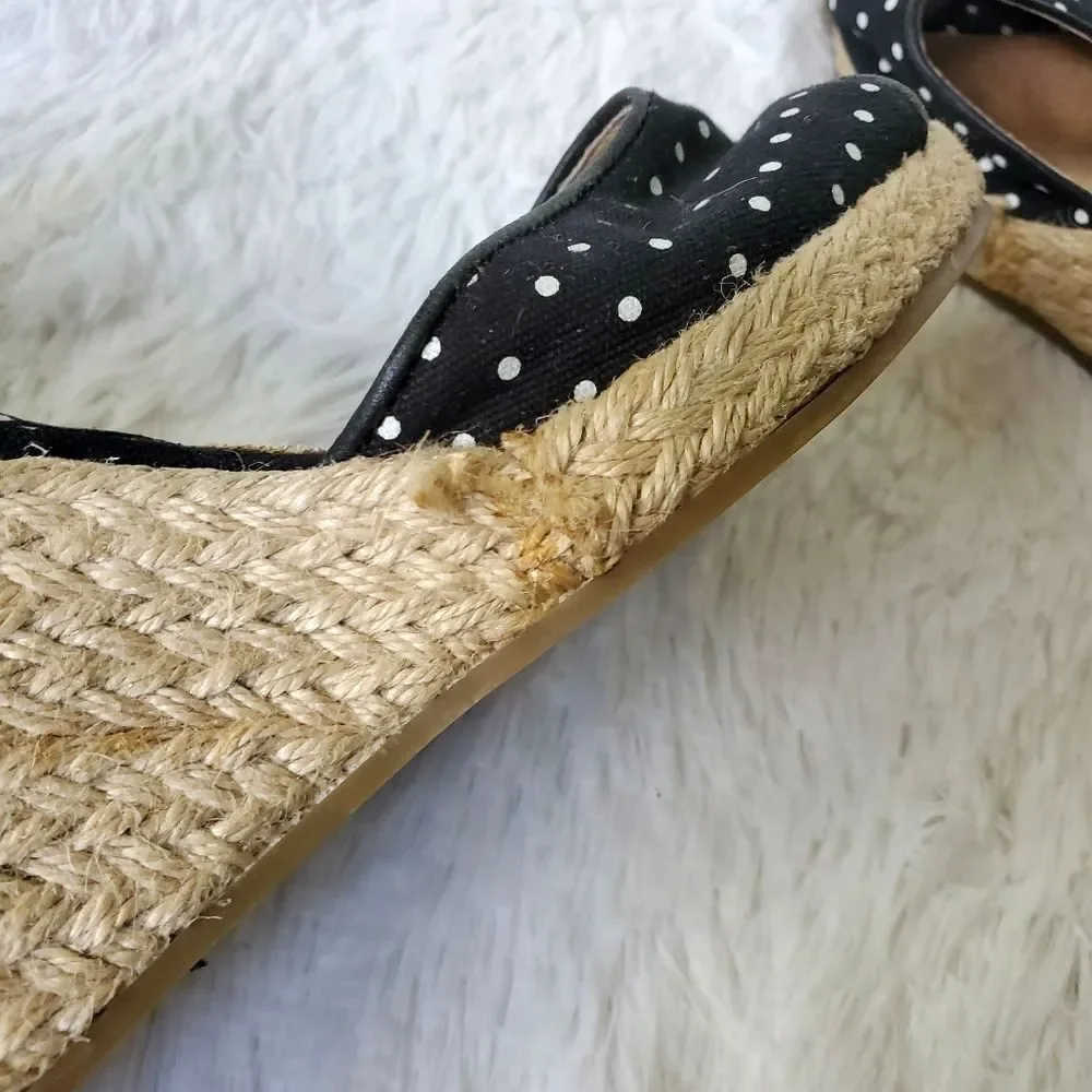 Michael Kors Summer Polka Dot Espadrille Wedges Heel Sandals Black White Size 8